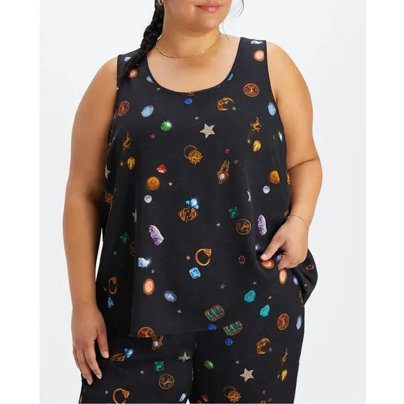 FABLETICS Ecosatin Black Lucky Charm Astrology Graphic Plus Tank Top NWT Size 3X - Picture 1 of 6